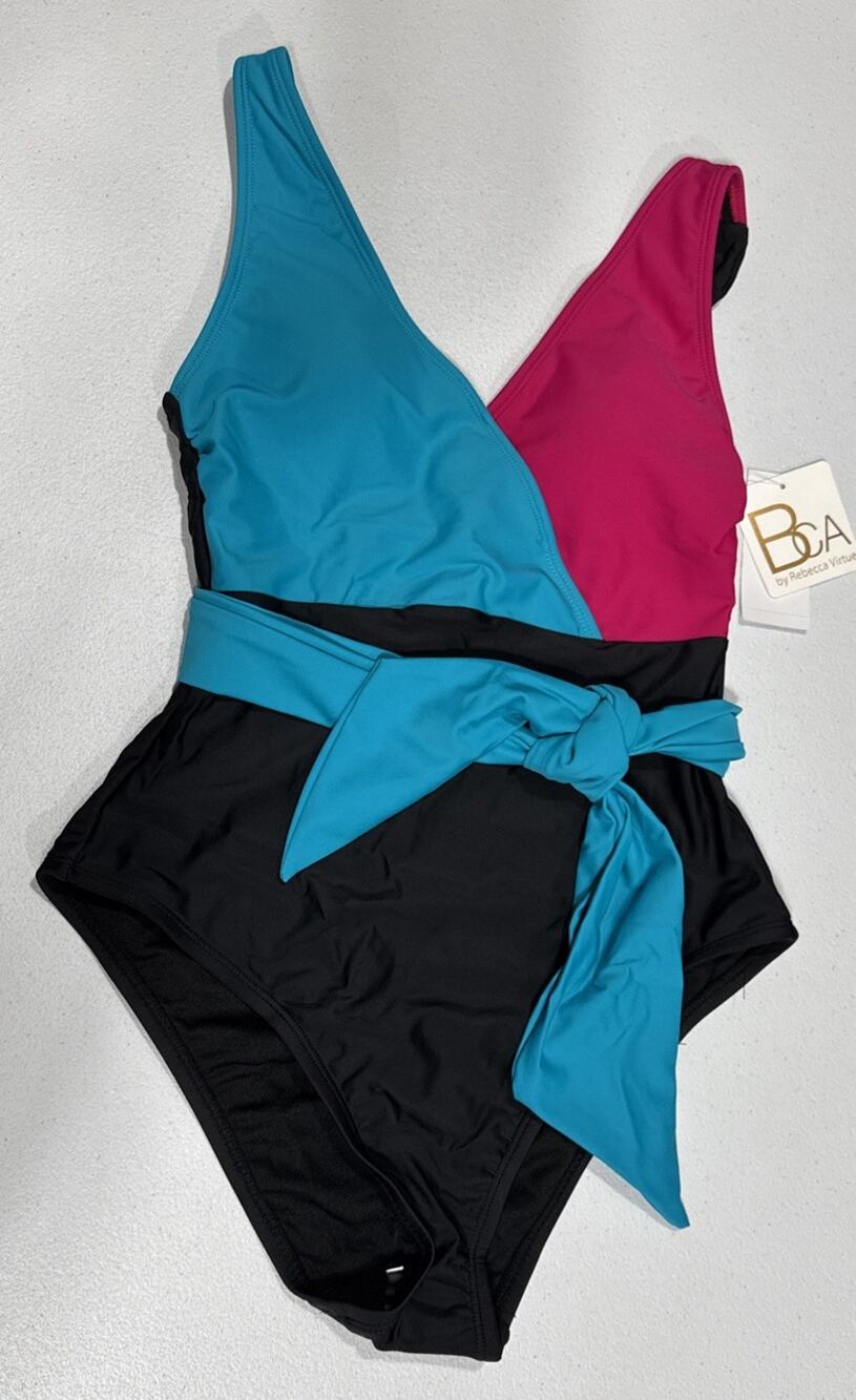BCA by Rebecca Virtue One piece Swimsuit Bathing Colorblock Tie Waist Size XS